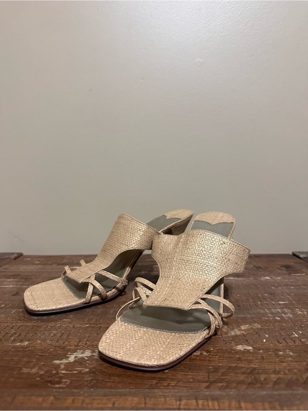 Ann Marino Neutral Textured Beige Slide Heels